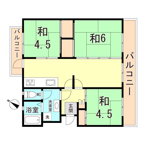 大久保東第四 83号棟(3DK/3階)の間取り写真