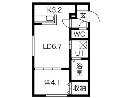 アルーア北大前(1LDK/4階)の間取り写真