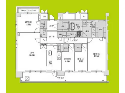 スプランディッド本町グラン(4LDK/19階)の間取り写真