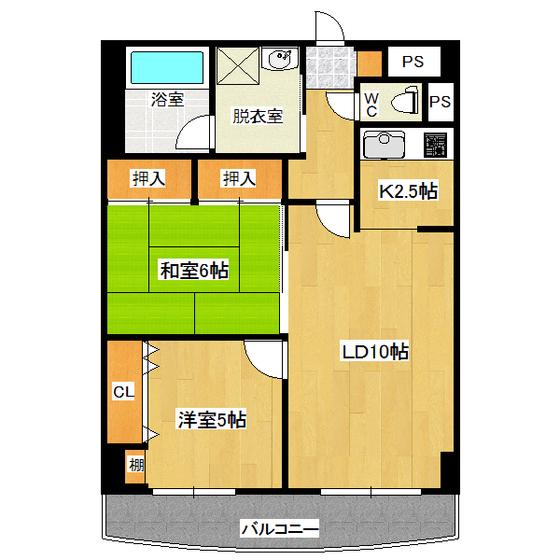 北見3・2ビル(2LDK/6階)の間取り写真