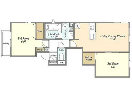 サンセリテ東が丘壱番館(2LDK/2階)の間取り写真