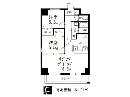 フォレスタ阿由知(2LDK/2階)の間取り写真