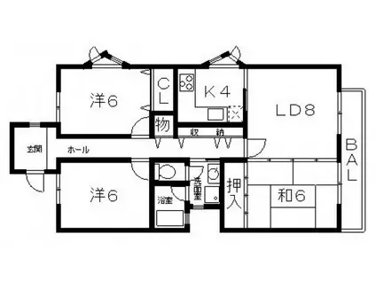 曙フラッツ(3LDK/1階)の間取り写真