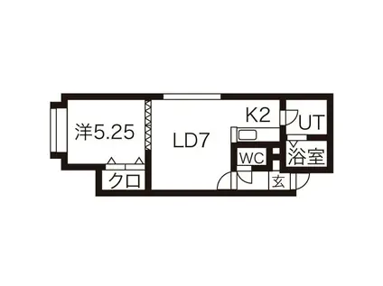 プルメリア厚別中央(1LDK/2階)の間取り写真