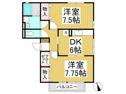 エスポワール富竹C棟(2DK/2階)の間取り写真
