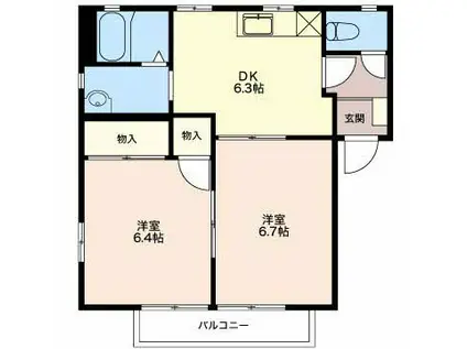 エクセルハイツ(2DK/1階)の間取り写真