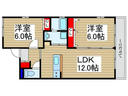 グランドヒルズA(2LDK/2階)の間取り写真