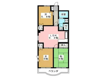 ブルーライン センター南駅 徒歩5分 7階建 築29年(3DK/3階)の間取り写真