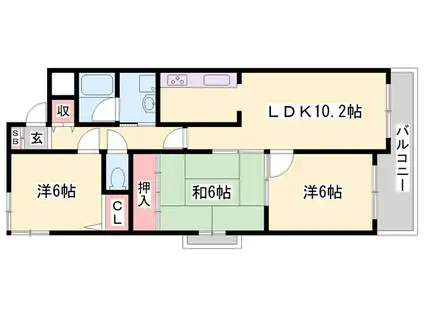 パークサイド・ナガイ(3LDK/2階)の間取り写真