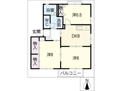 パークサイドK B棟(3DK/2階)の間取り写真