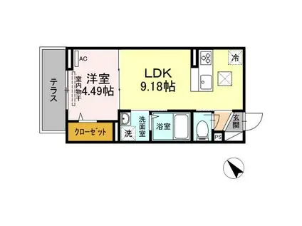 エクセリア南台(1LDK/1階)の間取り写真