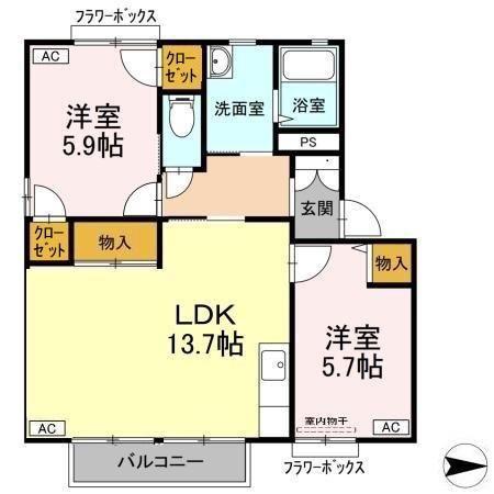 ラシェットエムザC棟(2LDK/2階)の間取り写真