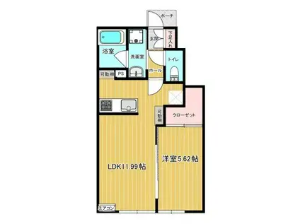 PRIME ONE(1LDK/1階)の間取り写真