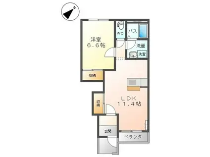 クイーンズコートII(1LDK/1階)の間取り写真