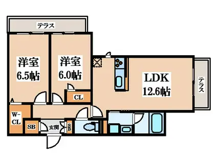 ミモザメゾン菱屋西(2LDK/3階)の間取り写真