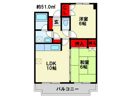 ラ・ファミーユ(2LDK/4階)の間取り写真