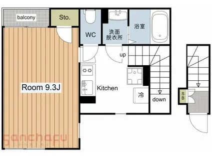 DEN用賀(1K/2階)の間取り写真