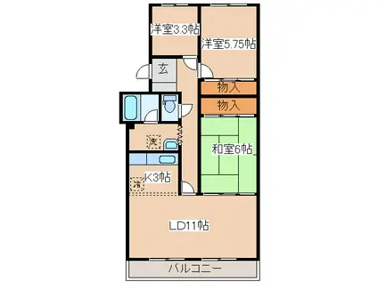 パークサイド鶴ケ岱マンション(3LDK/2階)の間取り写真