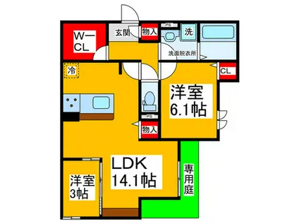 CASA MUKAINO(2LDK/1階)の間取り写真