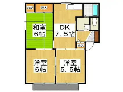 SUNNY COURT B棟(3DK/1階)の間取り写真