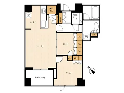 プラウド赤坂(2LDK/7階)の間取り写真
