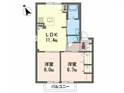 ミトラパリス A棟(2LDK/1階)の間取り写真