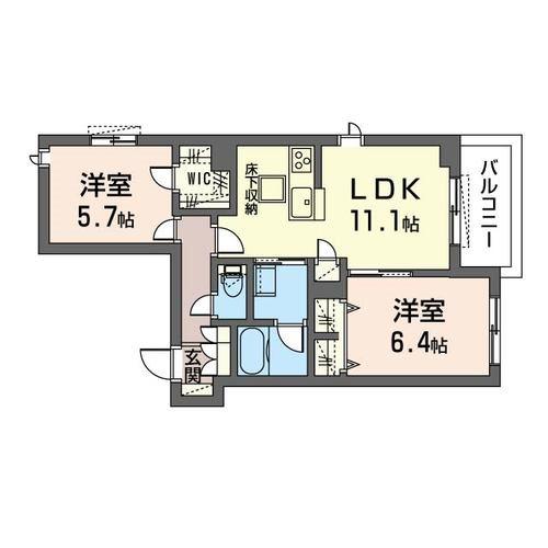 京王線 京王八王子駅 徒歩7分 3階建 築4年(2LDK/1階)の間取り写真