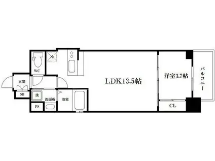 ファーストフィオーレ本町イーストII(1LDK/3階)の間取り写真