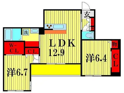 アイリスタ柏たなか(2LDK/1階)の間取り写真