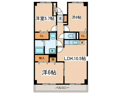 ファインウッド(3LDK/1階)の間取り写真