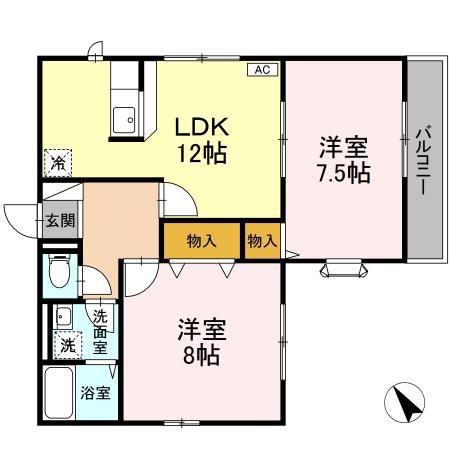 セジュール狩場(2LDK/2階)の間取り写真