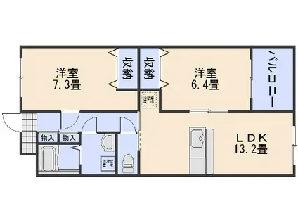 カンタータ(2LDK/2階)の間取り写真