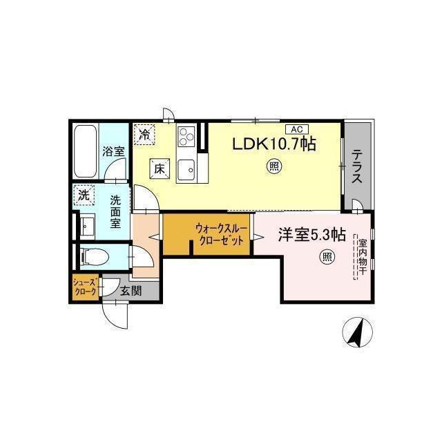 レーヴ・ウェル松代(1LDK/1階)の間取り写真