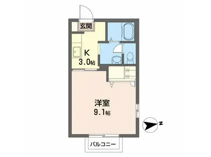 ルクエンス小田原B(1K/2階)の間取り写真