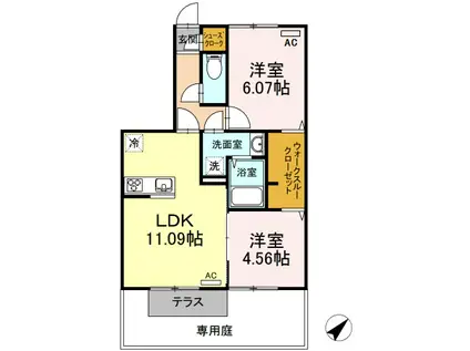 MITSUYA A棟(2LDK/1階)の間取り写真