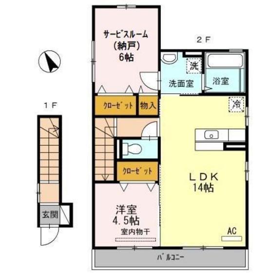 SAKURAコート(1SLDK/2階)の間取り写真