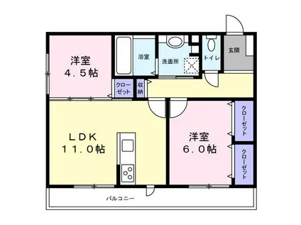 シャルール三国ヶ丘(2LDK/3階)の間取り写真