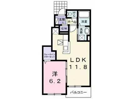 ル・クレール上街A(1LDK/1階)の間取り写真