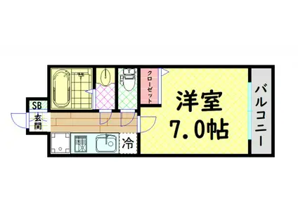 レインボーコート立売堀(1K/6階)の間取り写真