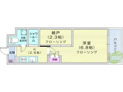 CINZA若林(1K/4階)の間取り写真
