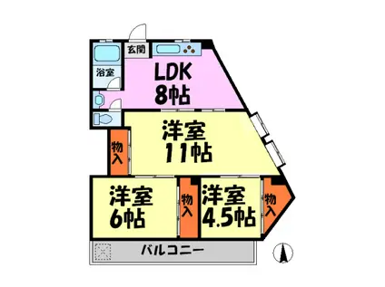 川田ハイツ(2LDK/2階)の間取り写真