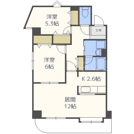 ニューノース弐番館(2LDK/3階)の間取り写真
