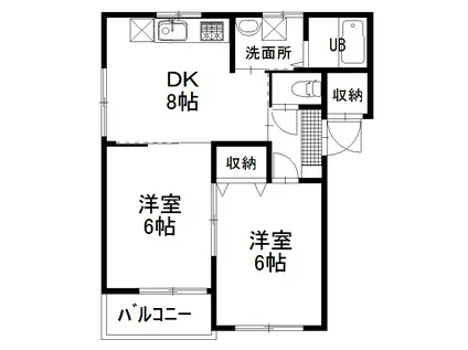 シティリバー(2DK/3階)の間取り写真