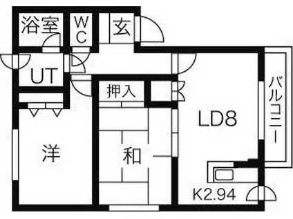 グランディ藻岩(2LDK/3階)の間取り写真