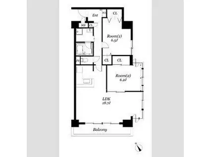 ROSE TOWER 元今泉(2LDK/9階)の間取り写真