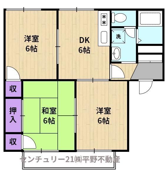 テラスコート花水木C棟(3DK/2階)の間取り写真