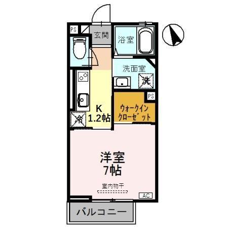 AMANTE A棟(1K/1階)の間取り写真