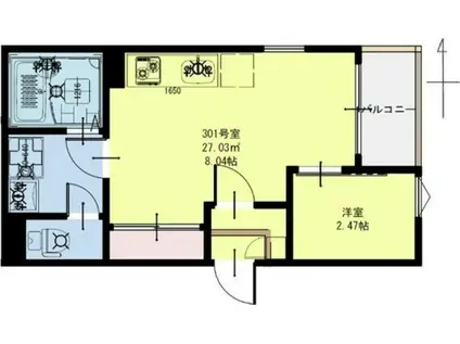 R-SMART KAROS小鶴新田(1LDK/3階)の間取り写真