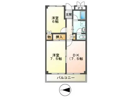 グランパティオ軽里(2DK/3階)の間取り写真