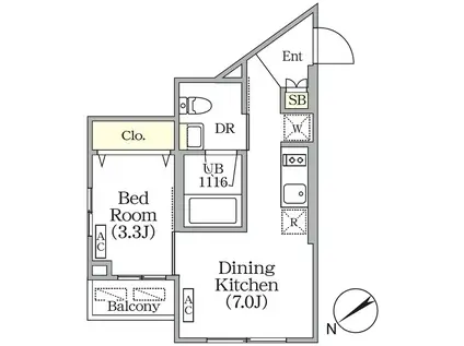 ユーレジデンス目黒東山(1DK/3階)の間取り写真